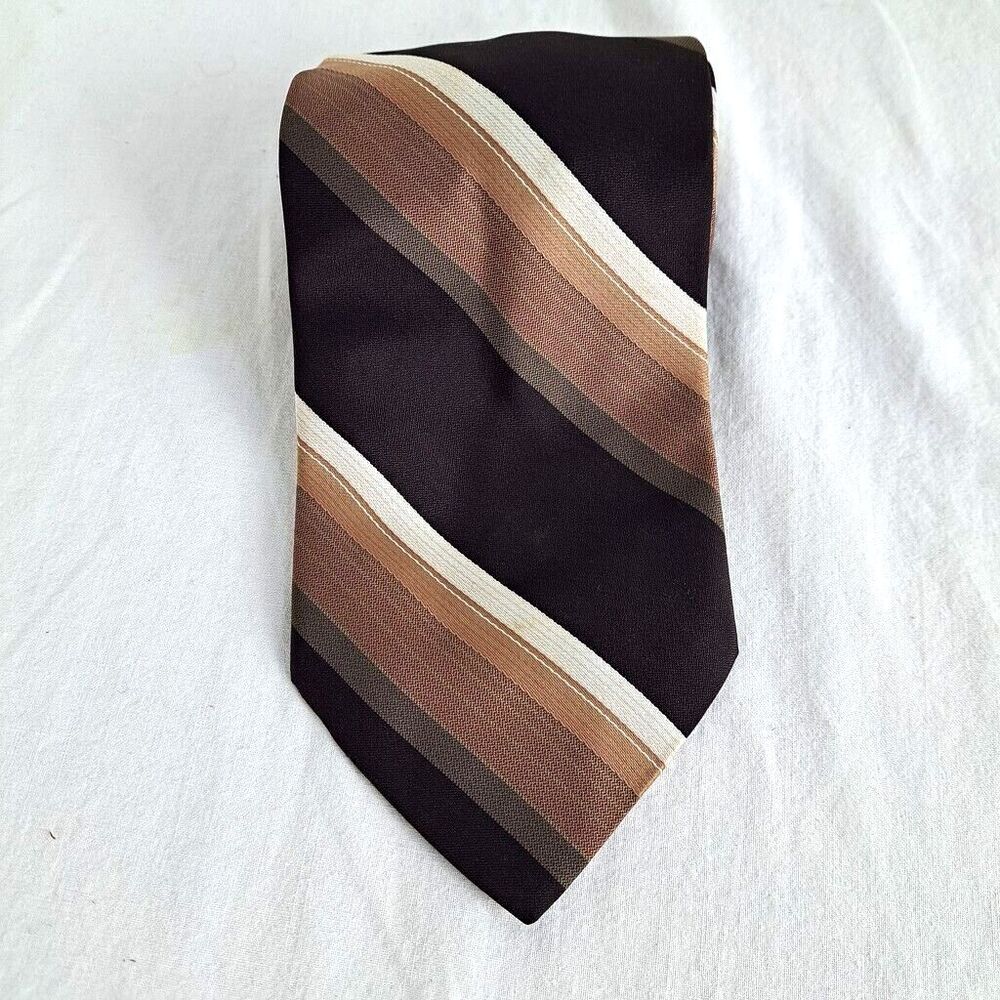 TownCraft Brown Striped Polyester Tie - Retro Style Multicolor Accents Vintage